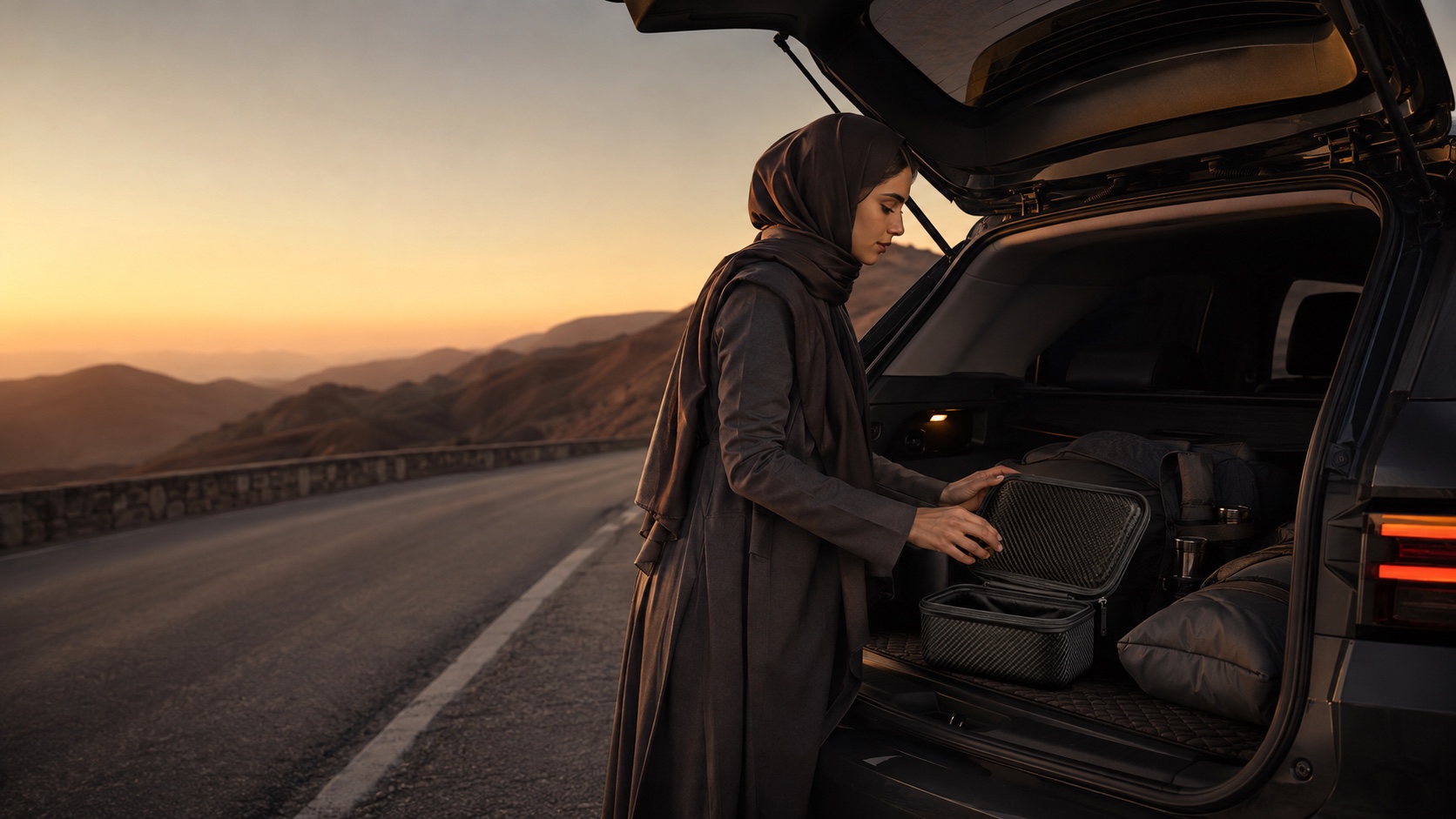 A VEDIOT customer placing a carbon-fiber case in a vehicle
