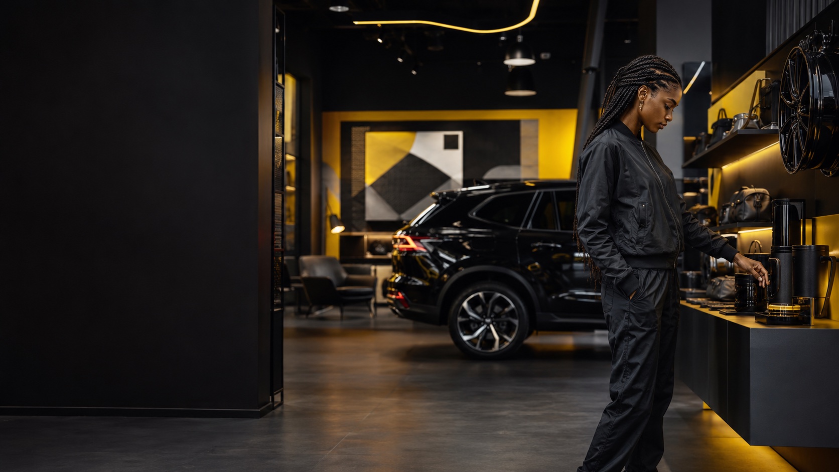 A customer exploring the VEDIOT automotive lifestyle world