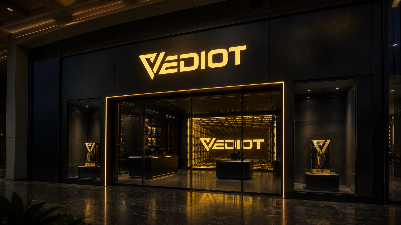 VEDIOT storefront with infinity mirror display